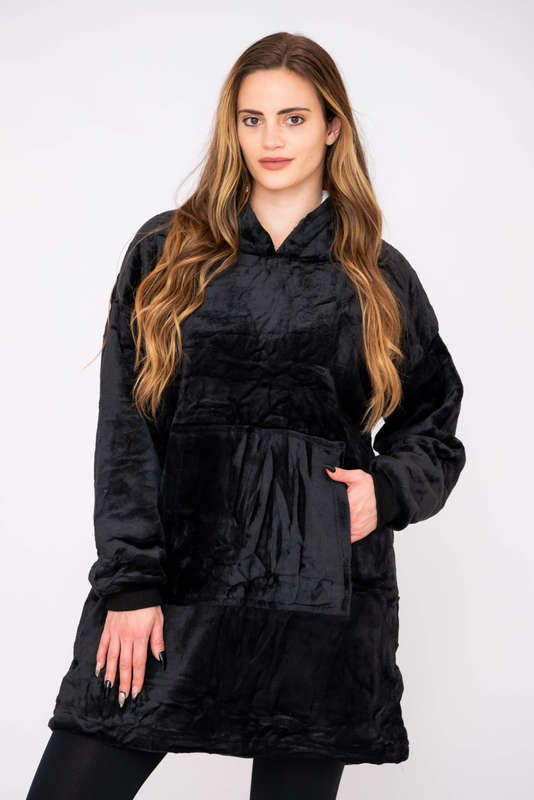 Huggle Hoodie Ultra Plush Blanket Sherpa Hoodie Black