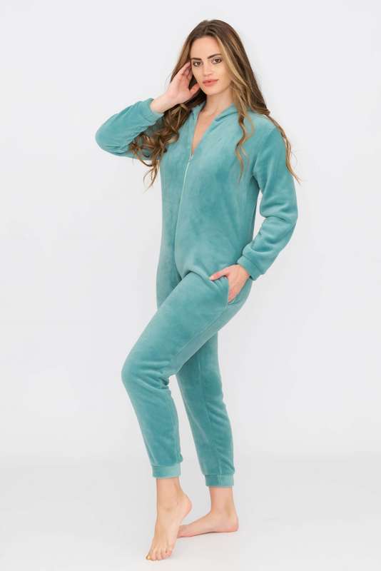 Ladies Hooded Winter Onesie Jumpsuit Pyjama With Pockets