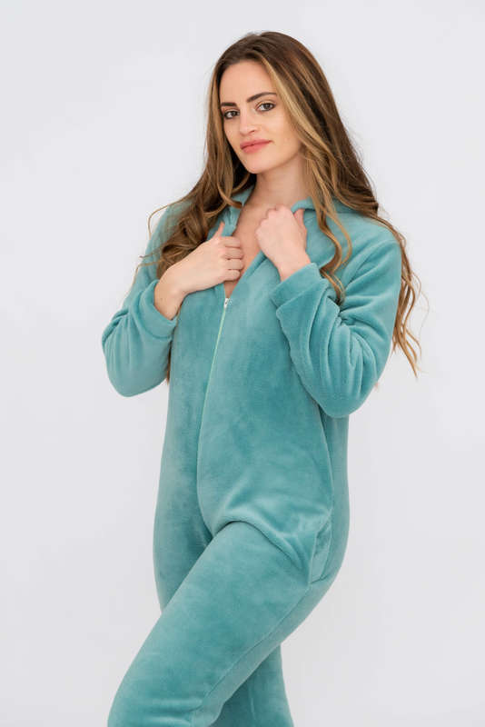 Ladies Hooded Winter Onesie Jumpsuit Pyjama With Pockets
