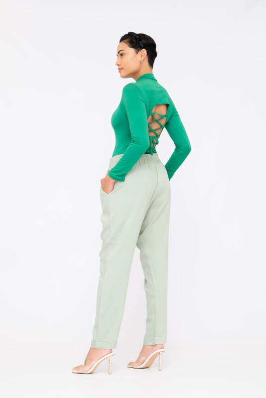 Women's Turtle Neck Long Sleeve Bodysuit Open Back