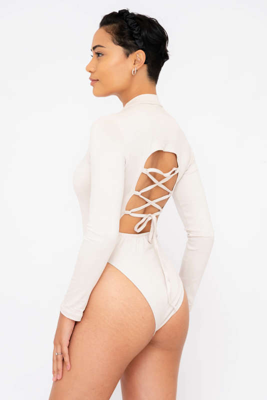 Women's Turtle Neck Long Sleeve Bodysuit Open Back
