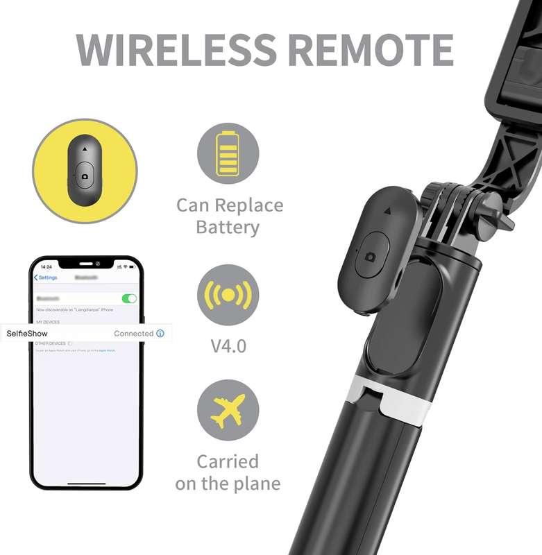 Selfie Stick Tripod With Bluetooth Remote