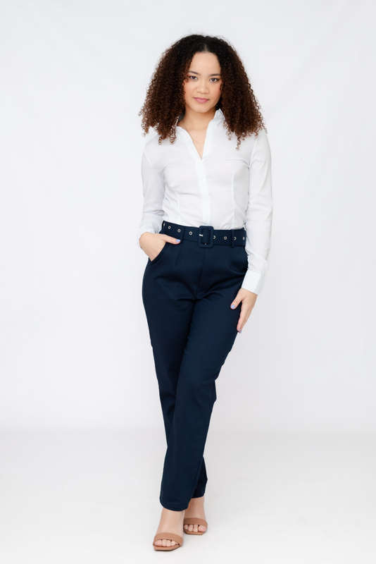 Ladies Professional Elegant Office Pants With Pockets & Belt