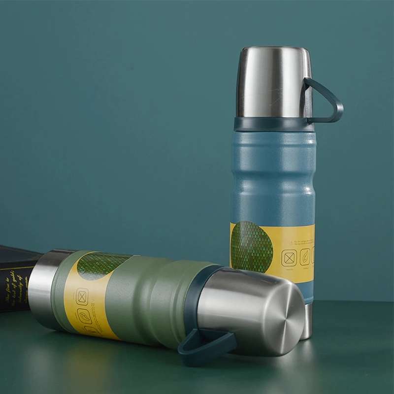 4 Piece Vacuum Thermos Insulated Stainless Steel Flask &amp; Cup Gift Set 750ml