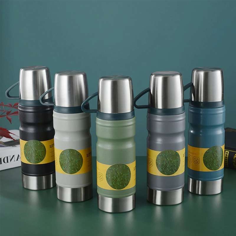 4 Piece Vacuum Thermos Insulated Stainless Steel Flask &amp; Cup Gift Set 750ml