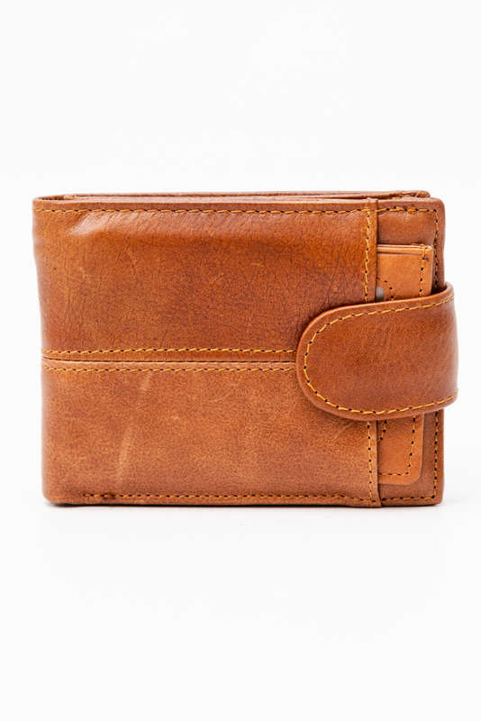 Camel Mountain Genuine Leather Bi Fold Stitch Detail Wallet with Coin Pouch Credit Card Holder Brown