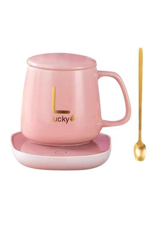 Smart Ceramic Coffee Warming Coaster 4 Piece Heated Mug Set Pink