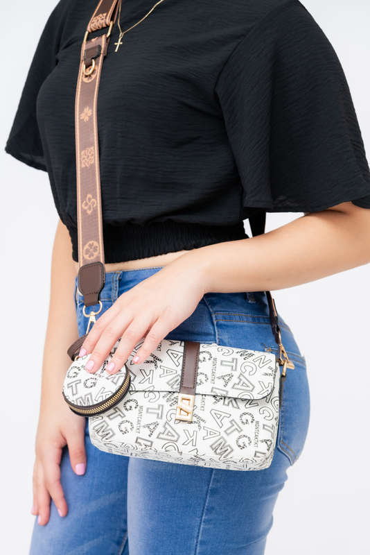 Stella Logo Crossbody Sling Bag Patterned Strap &amp; Mini Purse