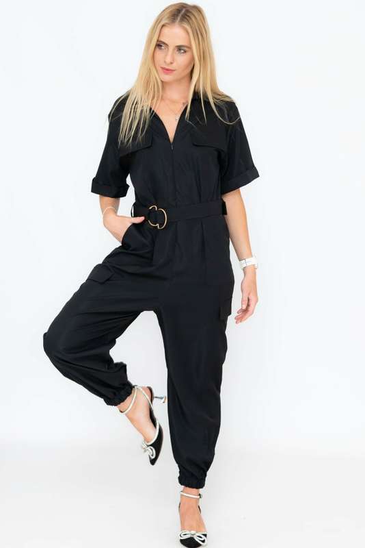 Darya Casual Chic Short Sleeve Belted Jumpsuit With Pockets