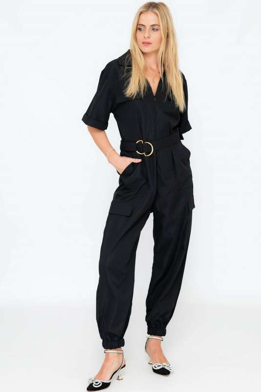 Darya Casual Chic Short Sleeve Belted Jumpsuit With Pockets