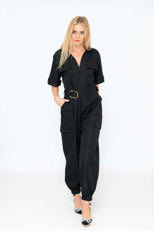 Darya Casual Chic Short Sleeve Belted Jumpsuit With Pockets