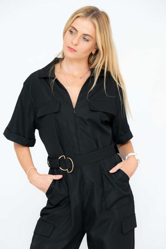 Darya Casual Chic Short Sleeve Belted Jumpsuit With Pockets
