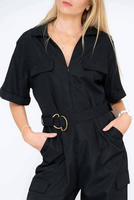 Darya Casual Chic Short Sleeve Belted Jumpsuit With Pockets