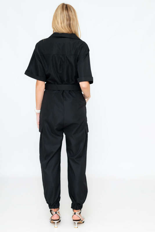 Darya Casual Chic Short Sleeve Belted Jumpsuit With Pockets