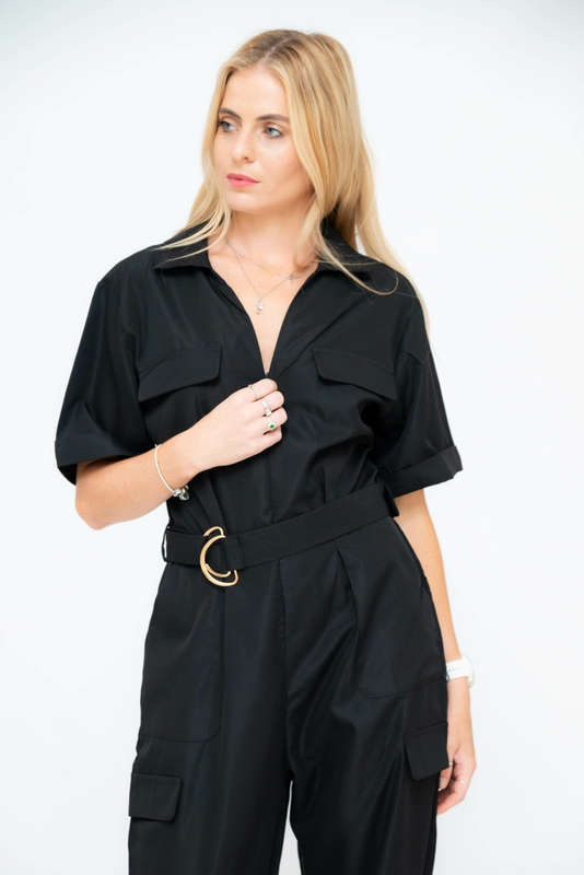 Darya Casual Chic Short Sleeve Belted Jumpsuit With Pockets