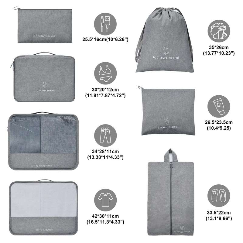Senza 7 Piece Travel Packing Cubes Luggage Organizer Set