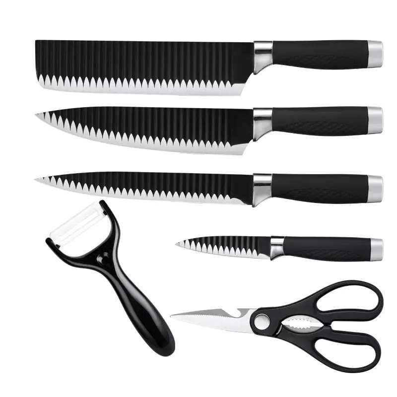 6 Piece Stainless Steel Kitchen Knives Slicer Set With Gift Case Black