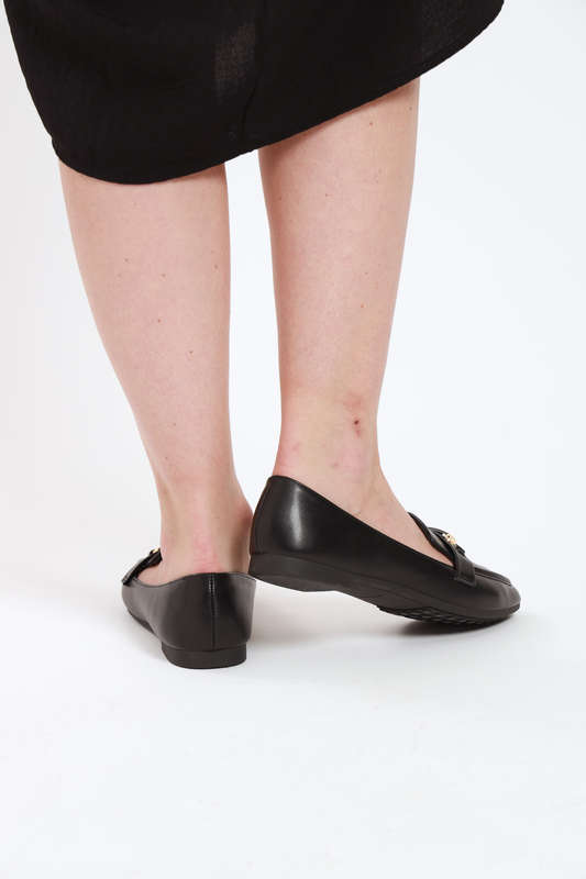 Ladies Square Toe Flat Heel Loafer Black Office Shoes