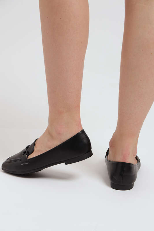 Ladies Square Toe Flat Heel Loafer Black Office Shoes