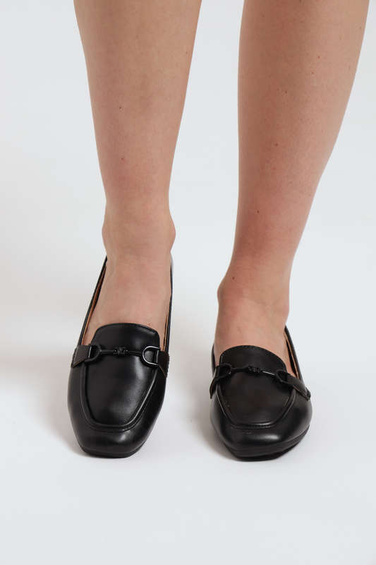 Ladies Square Toe Flat Heel Loafer Black Office Shoes