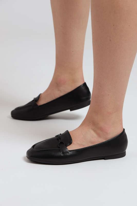Ladies Square Toe Flat Heel Loafer Black Office Shoes