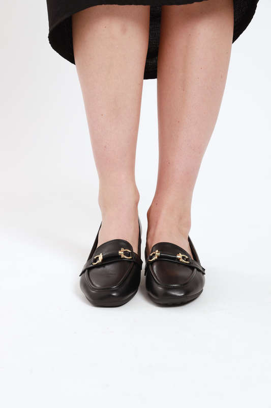 Ladies Square Toe Flat Heel Loafer Black Office Shoes