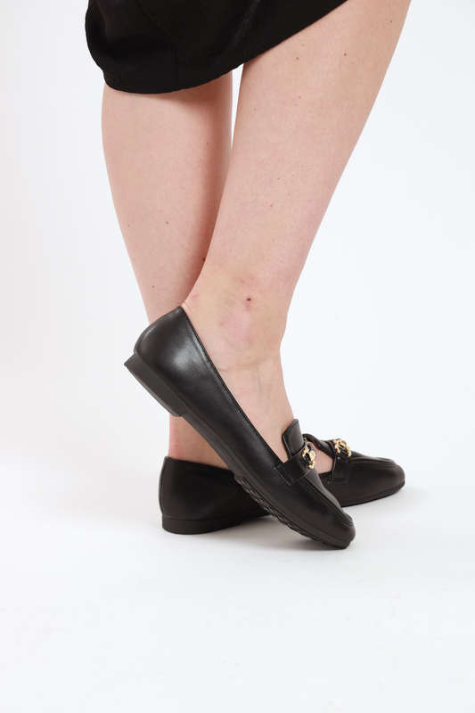 Ladies Square Toe Flat Heel Loafer Black Office Shoes