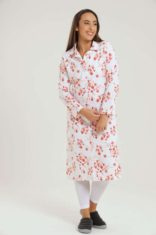 Ellery Rose Print Flannel Button Down Winter Sleep Shirt Dress