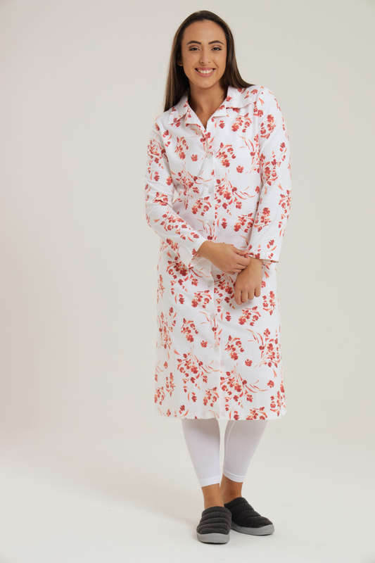 Ellery Rose Print Flannel Button Down Winter Sleep Shirt Dress