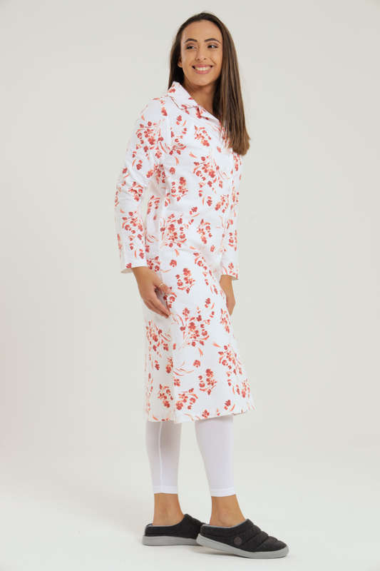 Ellery Rose Print Flannel Button Down Winter Sleep Shirt Dress