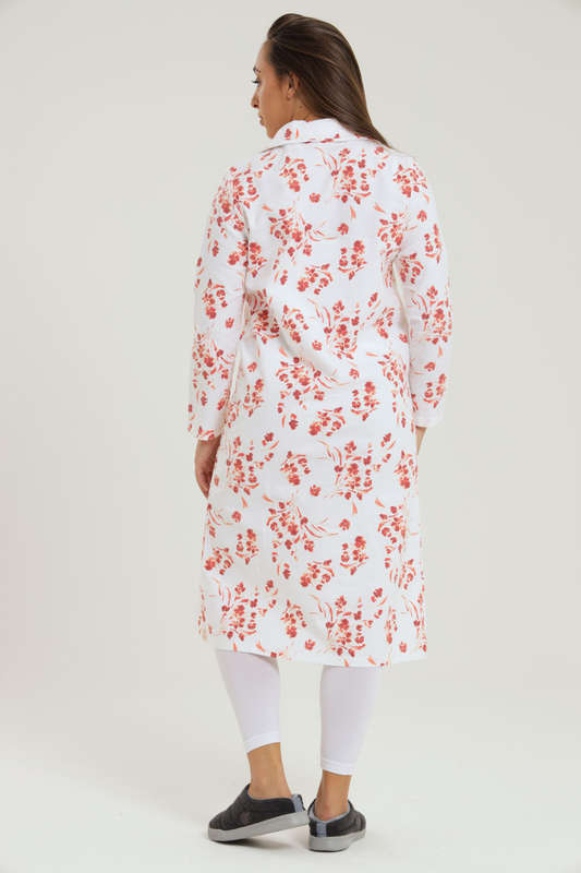 Ellery Rose Print Flannel Button Down Winter Sleep Shirt Dress