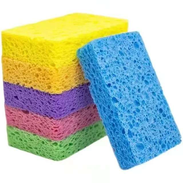 Natural Wood Pulp Cellulose Dish Washing Sponge Scourer For Kitchen - Pack Of 6