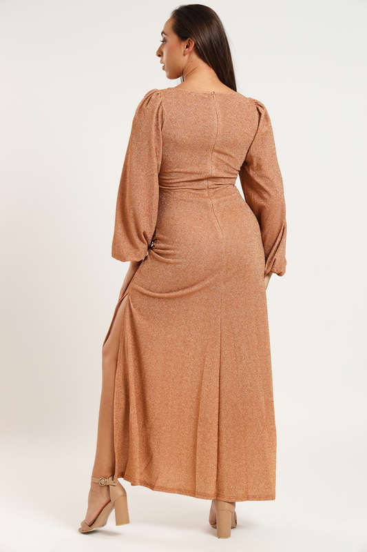 Cindy Shimmer Long Sleeve Evening Formal Maxi Dress