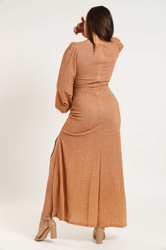 Cindy Shimmer Long Sleeve Evening Formal Maxi Dress
