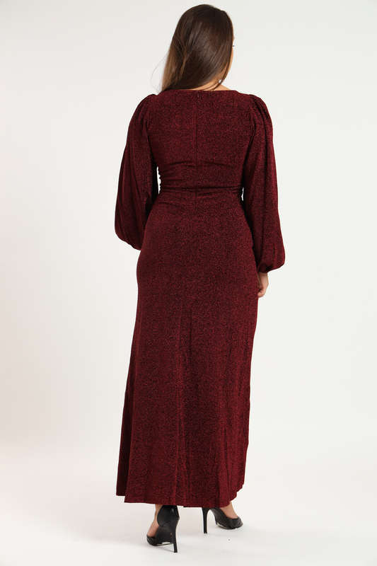 Cindy Shimmer Long Sleeve Evening Formal Maxi Dress