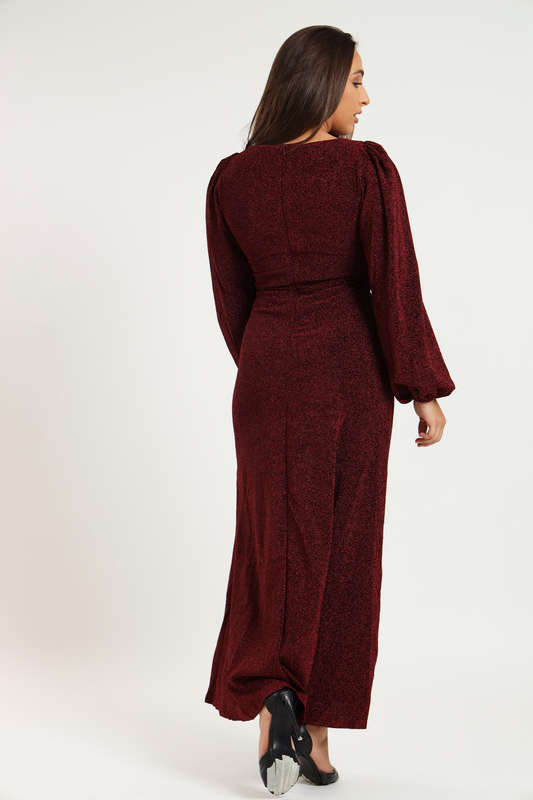 Cindy Shimmer Long Sleeve Evening Formal Maxi Dress