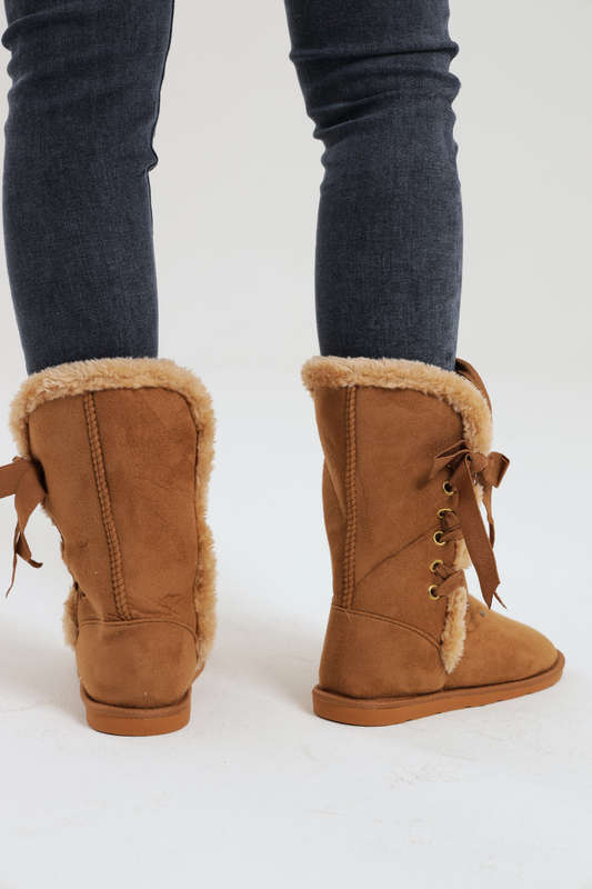 Ladies Flat Mid Calf Fur Lined Winter Boots