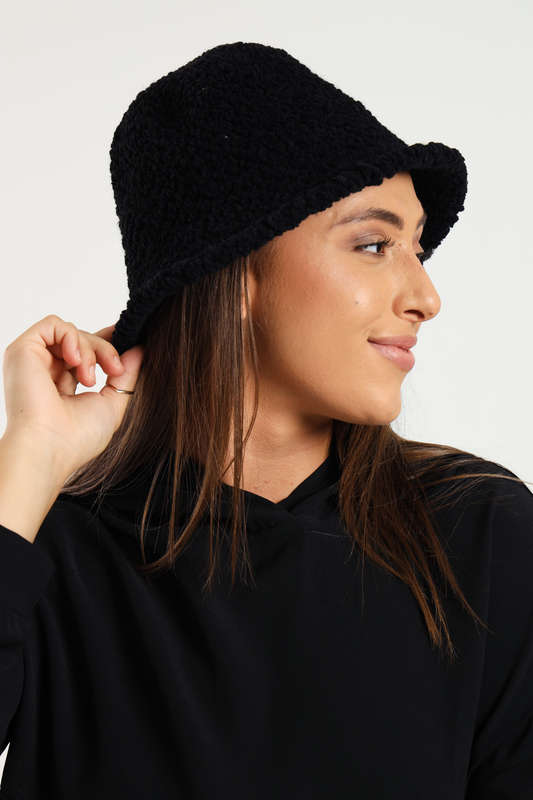 Ladies Panama Winter Fluffy Fur Knitted Bucket Hat