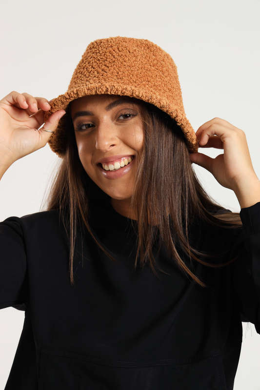 Ladies Panama Winter Fluffy Fur Knitted Bucket Hat