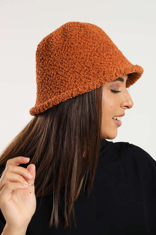 Ladies Panama Winter Fluffy Fur Knitted Bucket Hat