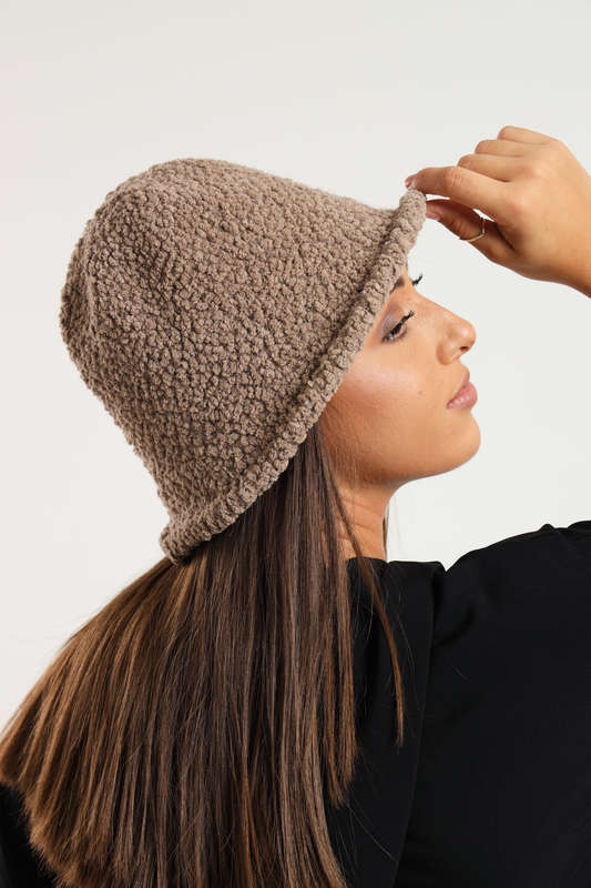Ladies Panama Winter Fluffy Fur Knitted Bucket Hat