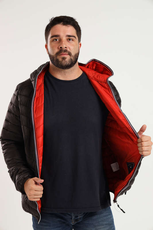 Mens Hooded Puffer Jacket With Easy Carry Bag