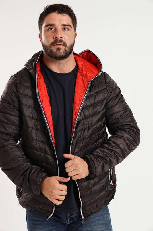 Mens Hooded Puffer Jacket With Easy Carry Bag