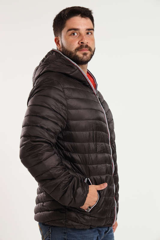 Mens Hooded Puffer Jacket With Easy Carry Bag