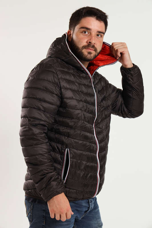 Mens Hooded Puffer Jacket With Easy Carry Bag