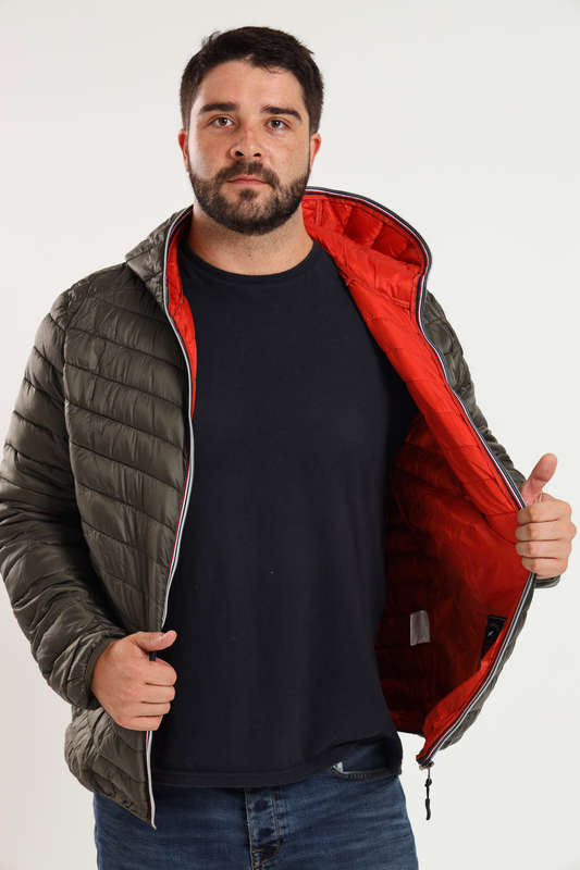 Mens Hooded Puffer Jacket With Easy Carry Bag