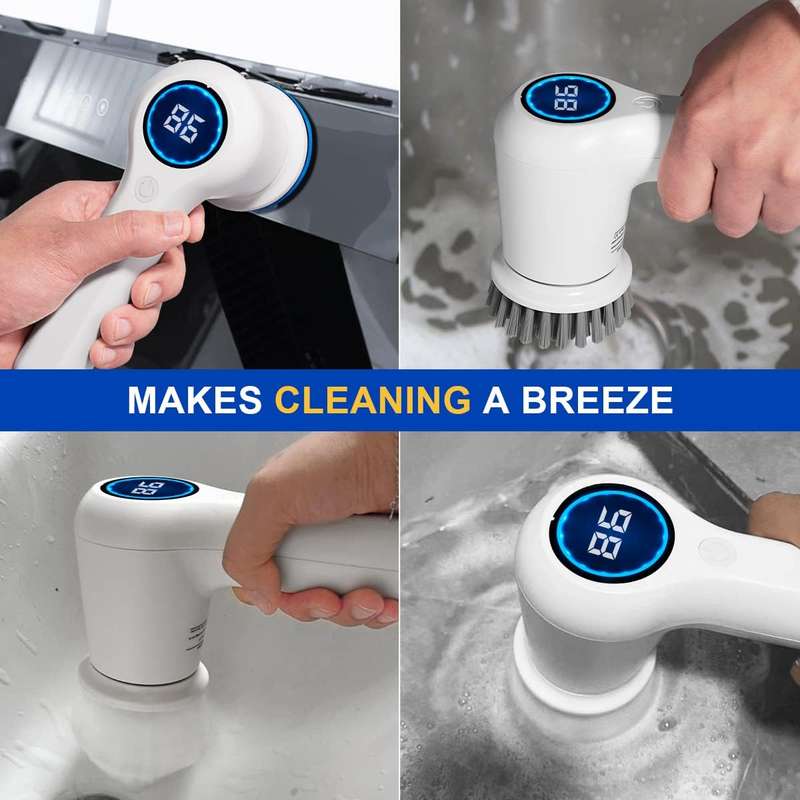 Rechargeable Electric Spin Magic Scrubber With 3 Heads &amp; LED Display