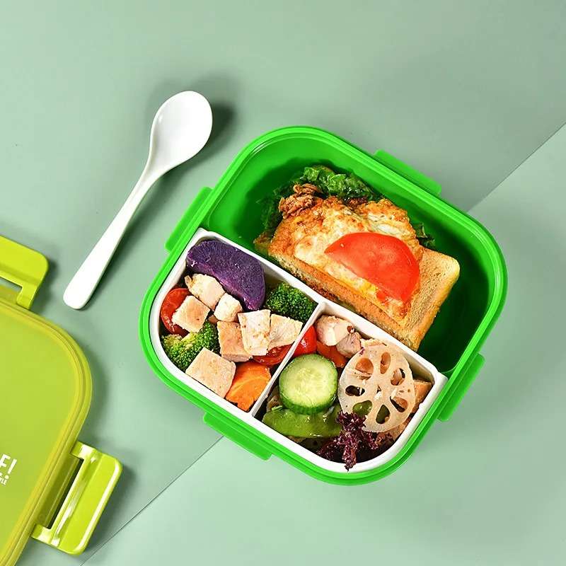 Senza Square 900ml Plastic Divided Lunch Box &amp; 350ml Water Bottle Set With Spoon