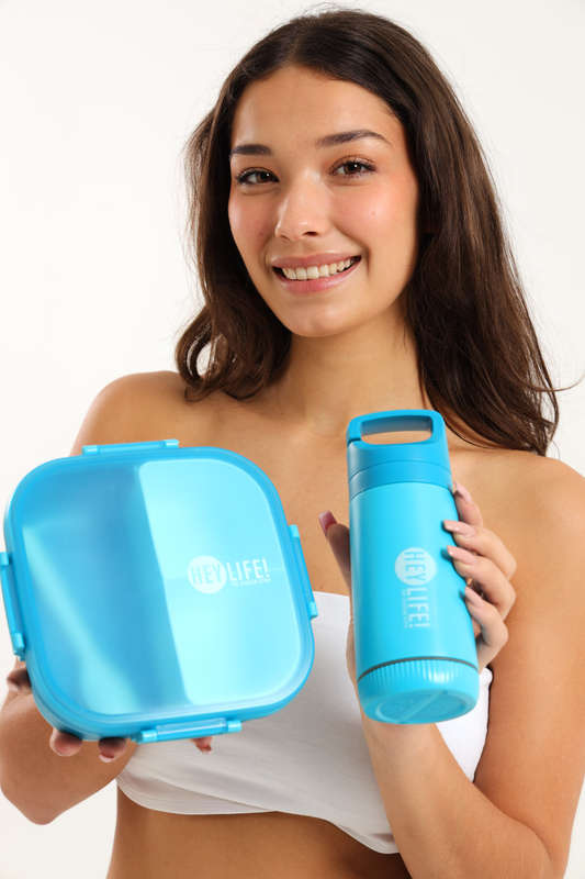 Senza Square 900ml Plastic Divided Lunch Box &amp; 350ml Water Bottle Set With Spoon