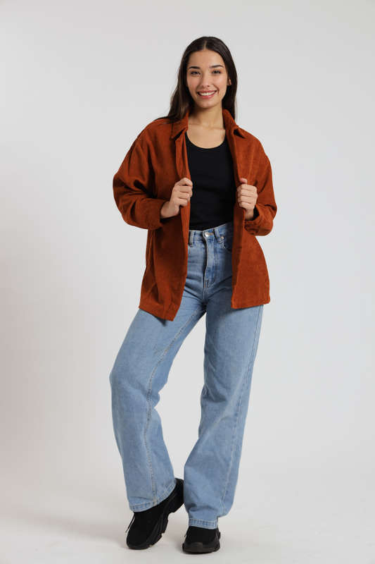 Ladies Corduroy Oversized Shirt Rust